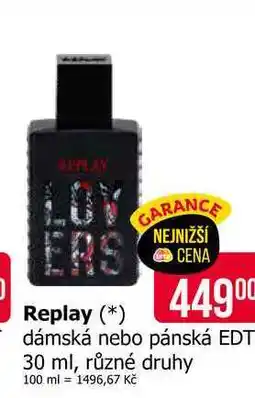 Teta Replay dámská nebo pánská EDT 30 ml, různé druhy nabídka