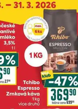 Billa Tchibo Zrnková káva nabídka