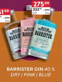 Qanto Barrister Gin 40% dry pink blue nabídka