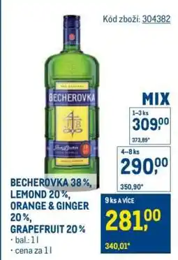 Makro BECHEROVKA 38 %, LEMOND 20 %, ORANGE & GINGER 20 %, GRAPEFRUIT 20 % nabídka