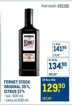 Makro FERNET STOCK ORIGINAL 35 %, CITRUS 27 % nabídka