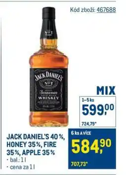 Makro JACK DANIEL'S 40 %, HONEY 35 %, FIRE 35 %, APPLE 35 % nabídka