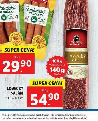 Lidl Lovecký salám nabídka