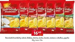 Qanto Staročeské brambůrky solené, klobása, slanina, šunka, česnek, smetana s cibulkou, paprika nabídka