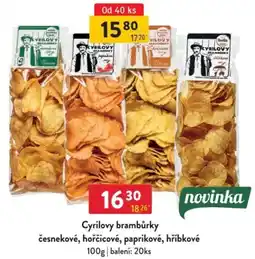 Qanto Cyrilovy brambůrky česnekové, hořčicové, paprikové, hříbkové nabídka