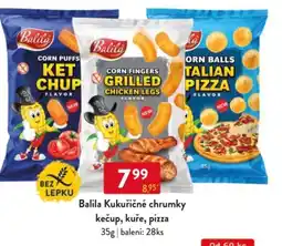 Qanto Balila kukuřičné chrumky kečup, kuře, pizza nabídka