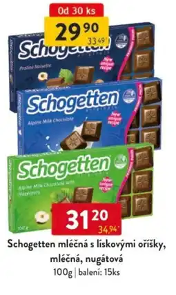 Qanto Schogetten mléčná s lískovými oříšky, mléčná, nugátová nabídka