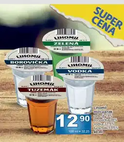 Jip Lihomil mini panák zelená 18%, borovička 38%, vodka 37,5%, tuzemák 37,5% nabídka