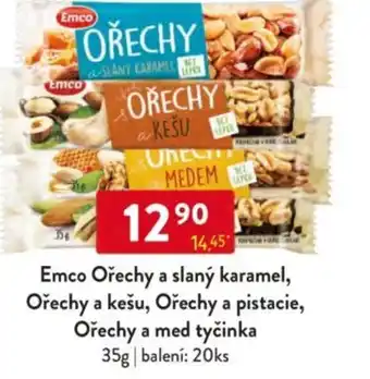 Qanto Emco Ořechy a slaný karamel, Ořechy a kešu, Ořechy a pistacie, Ořechy a med tyčinka nabídka