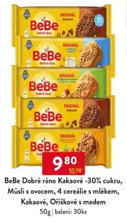 Qanto BeBe Dobré ráno Kakaové -30% cukru, Müsli s ovocem, 4 cereálie s mlékem, Kakaové, Oříškové s medem nabídka