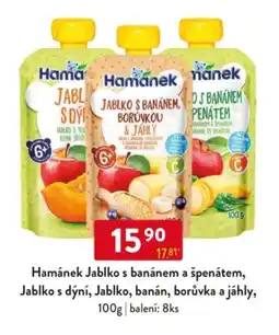 Qanto Hamánek Jablko s banánem a špenátem, Jablko s dýní, Jablko, banán, borůvka a jáhly nabídka