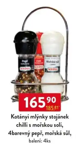Qanto Kotányi mlýnky stojánek chilli s mořskou solí, 4barevný pepř, mořská sůl nabídka