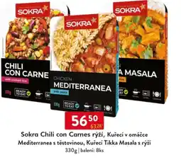 Qanto Sokra Chili con Carnes rýží, Kuřecí v omáčce Mediterranea s těstovinou, Kuřecí Tikka Masala s rýží nabídka