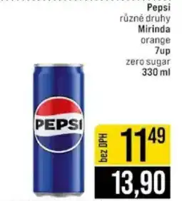 Jip Pepsi různé druhy Mirinda orange 7up zero sugar nabídka