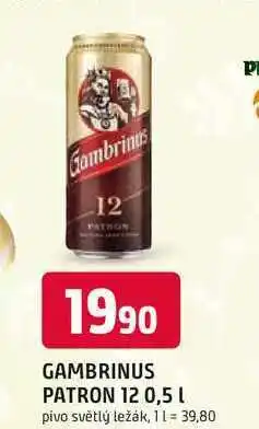 Trefa GAMBRINUS PATRON 12° 0,5l pivo světlý ležák nabídka