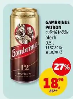 Penny Market GAMBRINUS PATRON světlý ležák plech nabídka