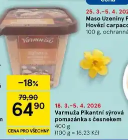 Tesco VARMUŽA PIKANTNÍ SÝROVÁ POMAZÁNKA S ČESNEKEM nabídka