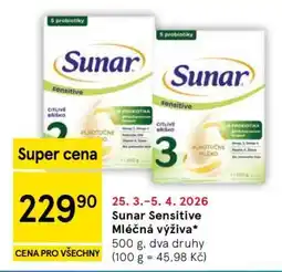 Tesco Sunar Sensitive Mléčná výživa nabídka