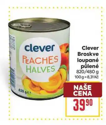 Billa Clever Broskve loupané půlené 820/480 g nabídka