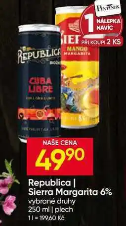 Hruška Božkov Republica, Sierra Margarita 6% vybrané druhy 250 ml plech nabídka