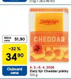 Tesco Zlatý sýr cheddar nabídka