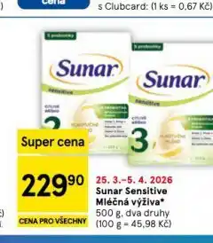 Tesco Sunar kojenecká výživa nabídka