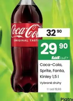 Kubík potraviny Coca-Cola, Sprite, Fanta, Kinley nabídka