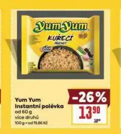 Billa Yum yum instantní nudlová polévka nabídka