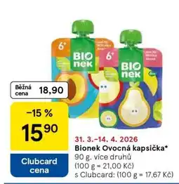 Tesco Bionek Ovocná kapsička nabídka