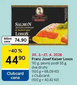 Tesco Franz Josef Kaiser Losos, 110 g. pevný podíl 55 g nabídka