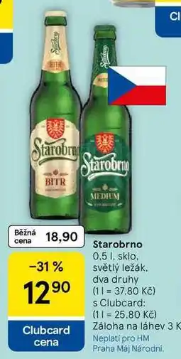 Tesco Starobrno, 0.5 l, sklo. světlý ležák nabídka