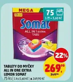 Penny Market TABLETY DO MYČKY ALL IN ONE EXTRA LEMON SOMAT, 75 ks nabídka