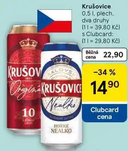 Tesco Krušovice, 0.5 l, plech. dva druhy nabídka