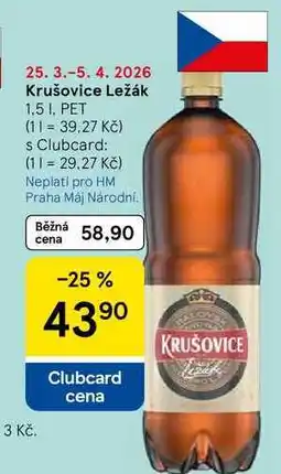 Tesco Krušovice ležák, 1,5 l (PET) nabídka
