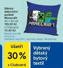 Tesco Dětský dekorační polštář Minecraft, 40 x 40 cm nabídka