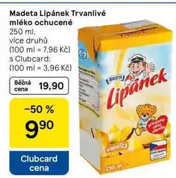 Tesco Madeta Lipánek Trvanlivé mléko ochucené, 250 ml, více druhů nabídka