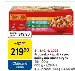 Tesco Propesko Kapsičky pro kočky mix masa a ryby, 48× nabídka