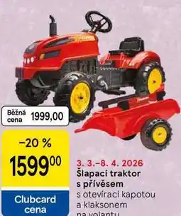 Tesco Šlapací traktor s přívěsem, s otevírací kapotou a klaksonem na volantu nabídka