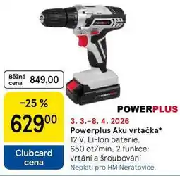 Tesco Powerplus Aku vrtačka, 12 V. Li-Ion baterie. 650 ot/min, 2 funkce: vrtání a šroubování nabídka