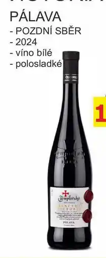 BENE Nápoje Templářské sklepy 0,75l PÁLAVA, POZDNÍ SBĚR 2024, víno bílé polosladké nabídka