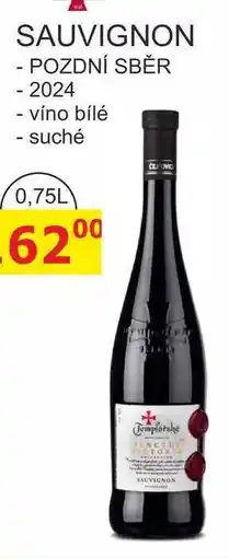 BENE Nápoje Templářské sklepy 0,75l SAUVIGNON, POZDNÍ SBĚR 2024, víno bílé - suché nabídka