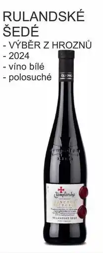 BENE Nápoje Templářské sklepy 0,75l RULANDSKÉ ŠEDÉ VÝBĚR Z HROZNŮ 2024, víno bílé - polosuché nabídka