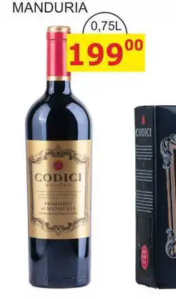 BENE Nápoje CODICI PRIMITIVO DI MANDURIA nabídka