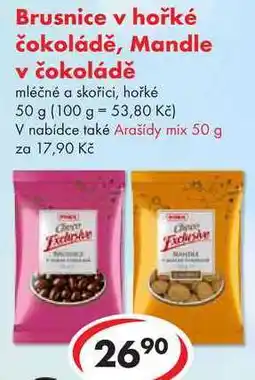 CBA Brusnice v hořké čokoládě, Mandle v čokoládě nabídka