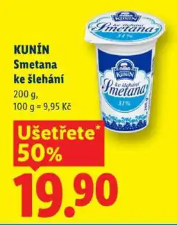 Lidl Kunín Smetana ke šlehání nabídka