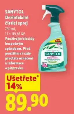 Lidl SANYTOL DEZINFEKČNÍ ČISTICÍ SPREJ nabídka