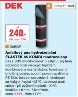 DEK Asfaltový pás hydroizolační ELASTEK 45 KOMBI modrozelený nabídka