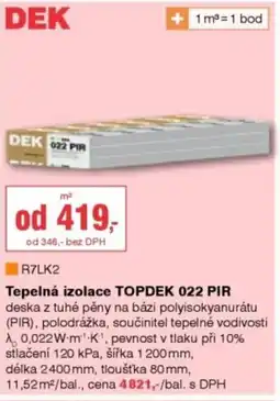DEK Tepelná izolace TOPDEK 022 PIR nabídka