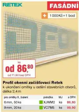 DEK Profil okenní začišťovací Retek nabídka