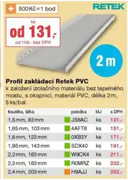 DEK Profil zakládací Retek PVC nabídka